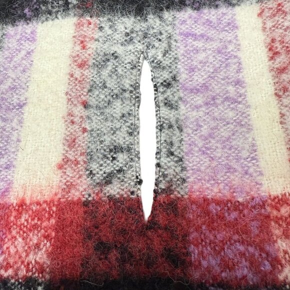 ECHO Wool Blend Scarf Black Plaid Reverse Floral Fringed NWT - Picture 8 of 10